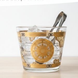 Cera World Map 22K Glass Gold Ice Bucket Vintage MCM